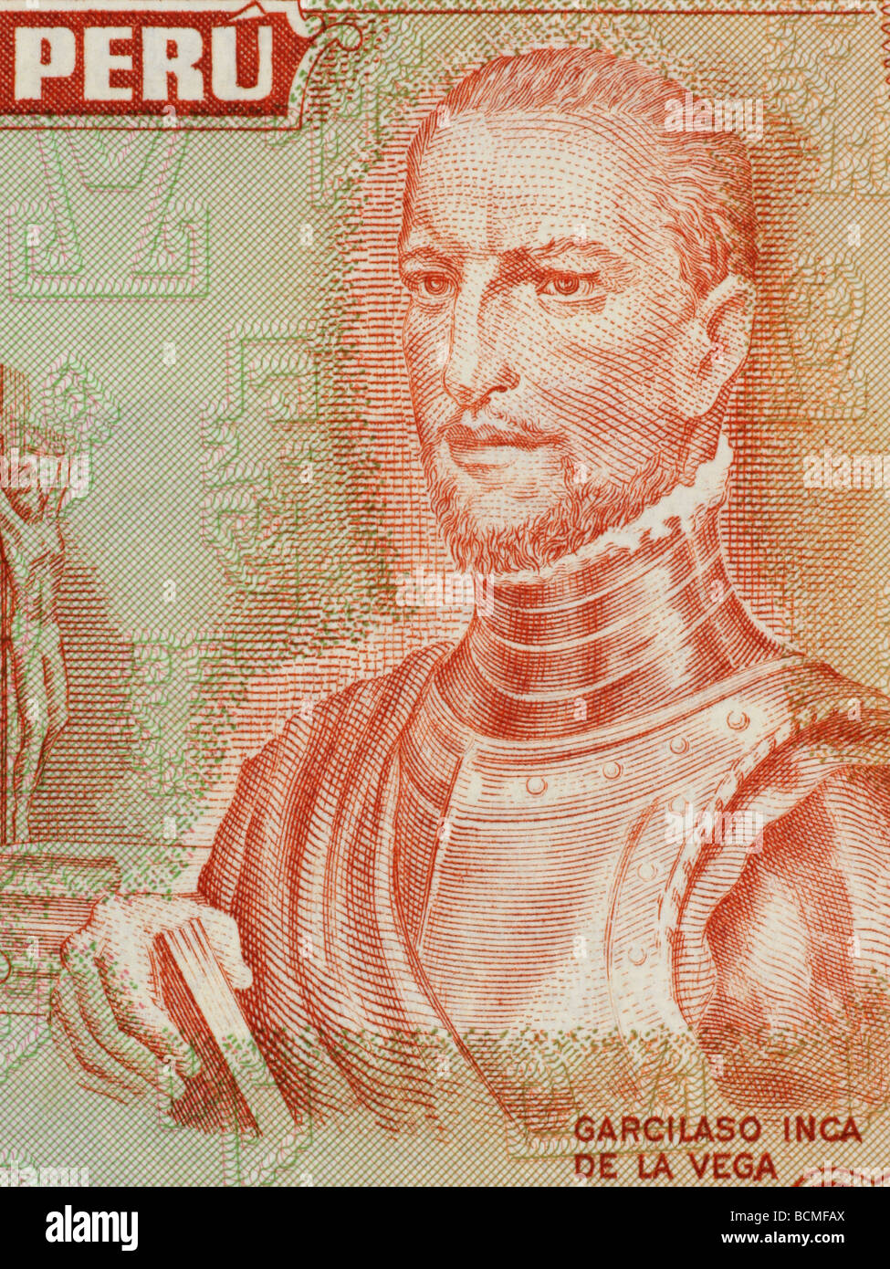 El Inca Garcilaso de la Vega on 10 Soles De Oro 1974 Banknote from Peru Stock Photo