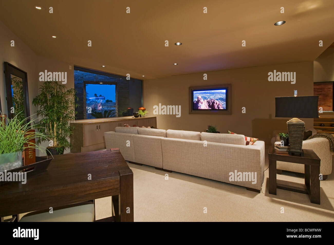 Home Theater Room Is Seen In Modern Residence Stock Photo Alamy
