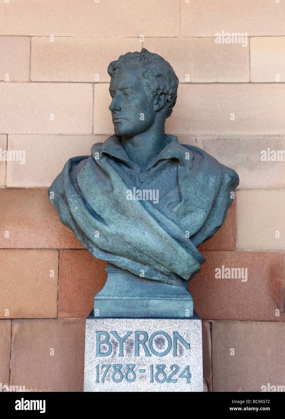 Bust of Lord Byron inside the grounds of Nottingham Castle Museum Stock Photo