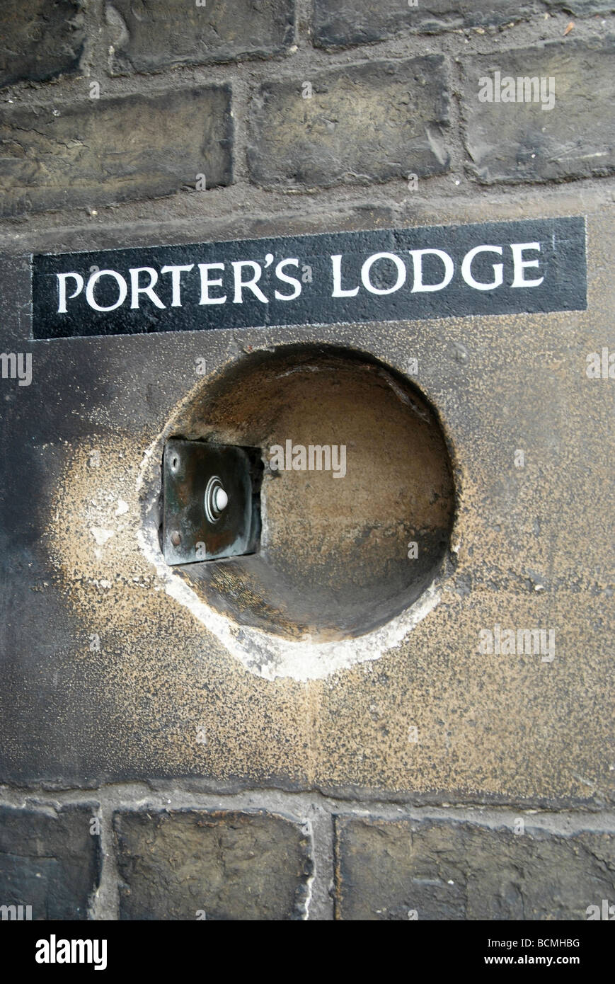 Doorbell for Porter's Lodge, Porter House College, Cambridge Stock Photo