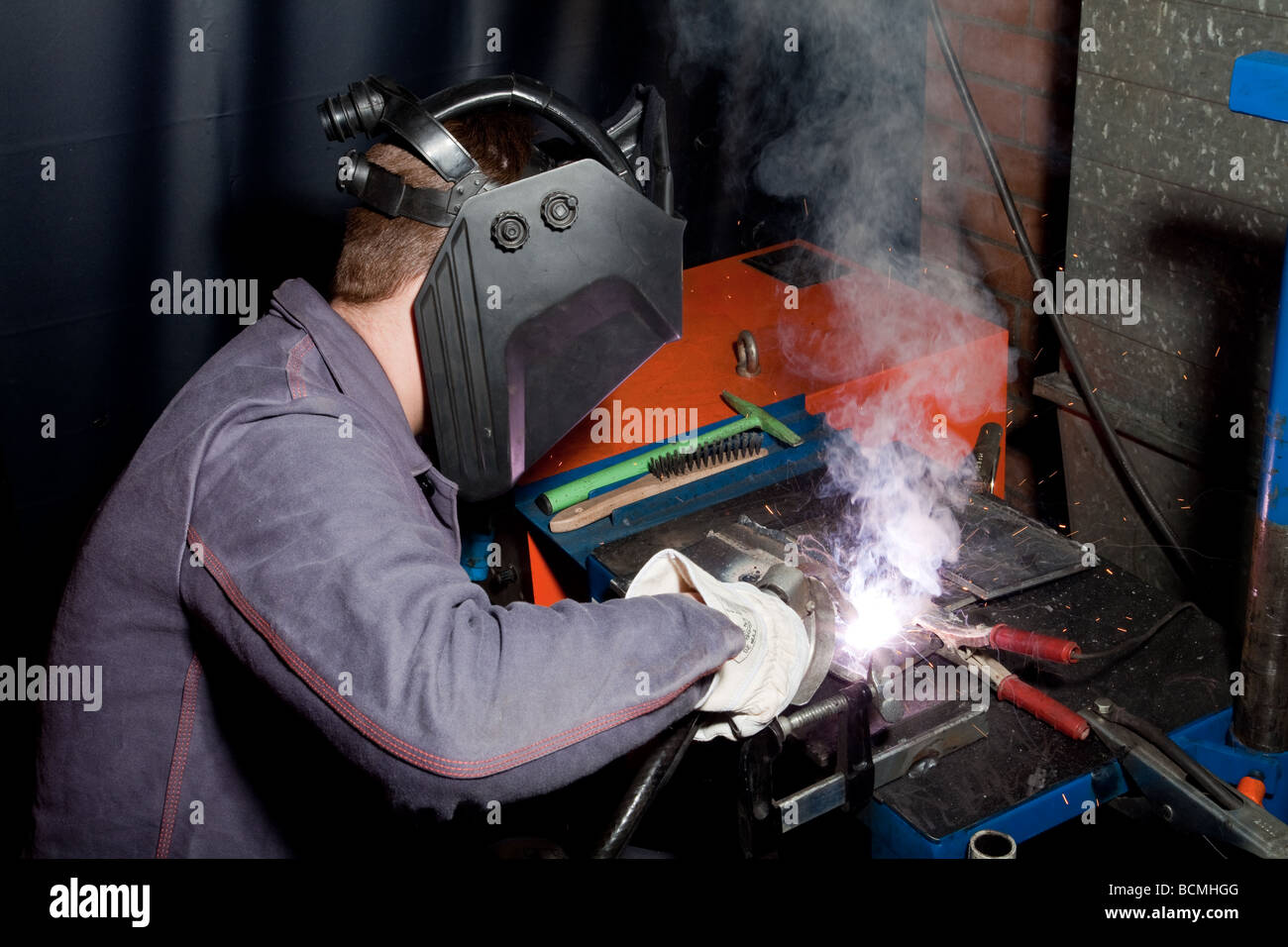 Manual metal arc welding Stock Photo Alamy