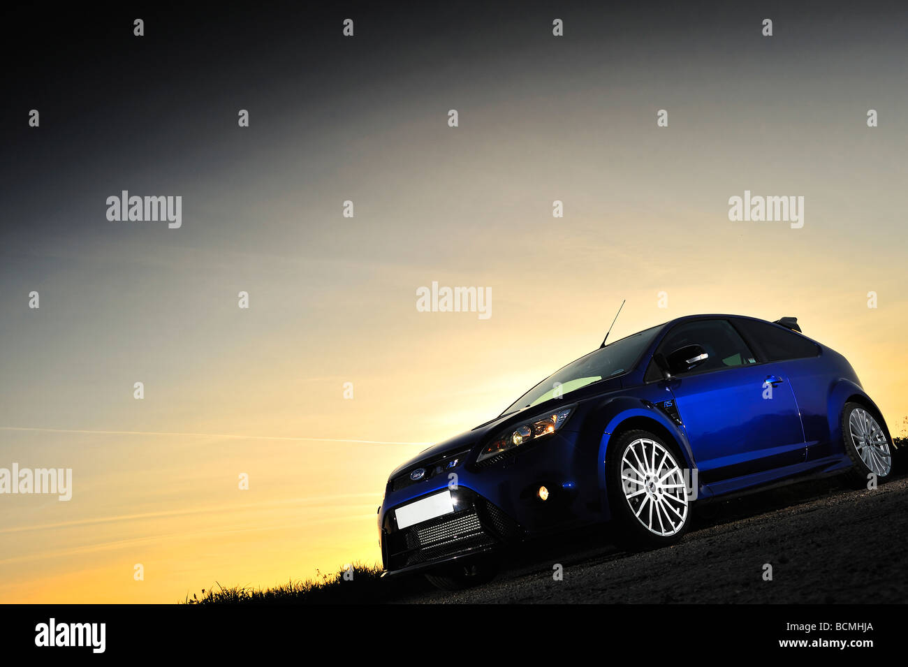 The New Ford Focus RS artistically lit and photographed at sunset Stock Photo