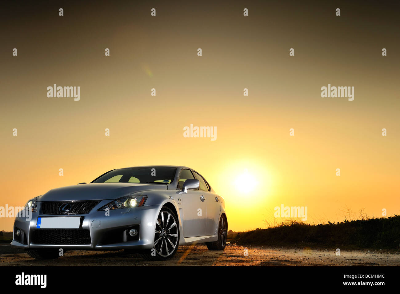 The Stunning and Powerful Lexus ISF Photographed as the Sunsets Stock Photo