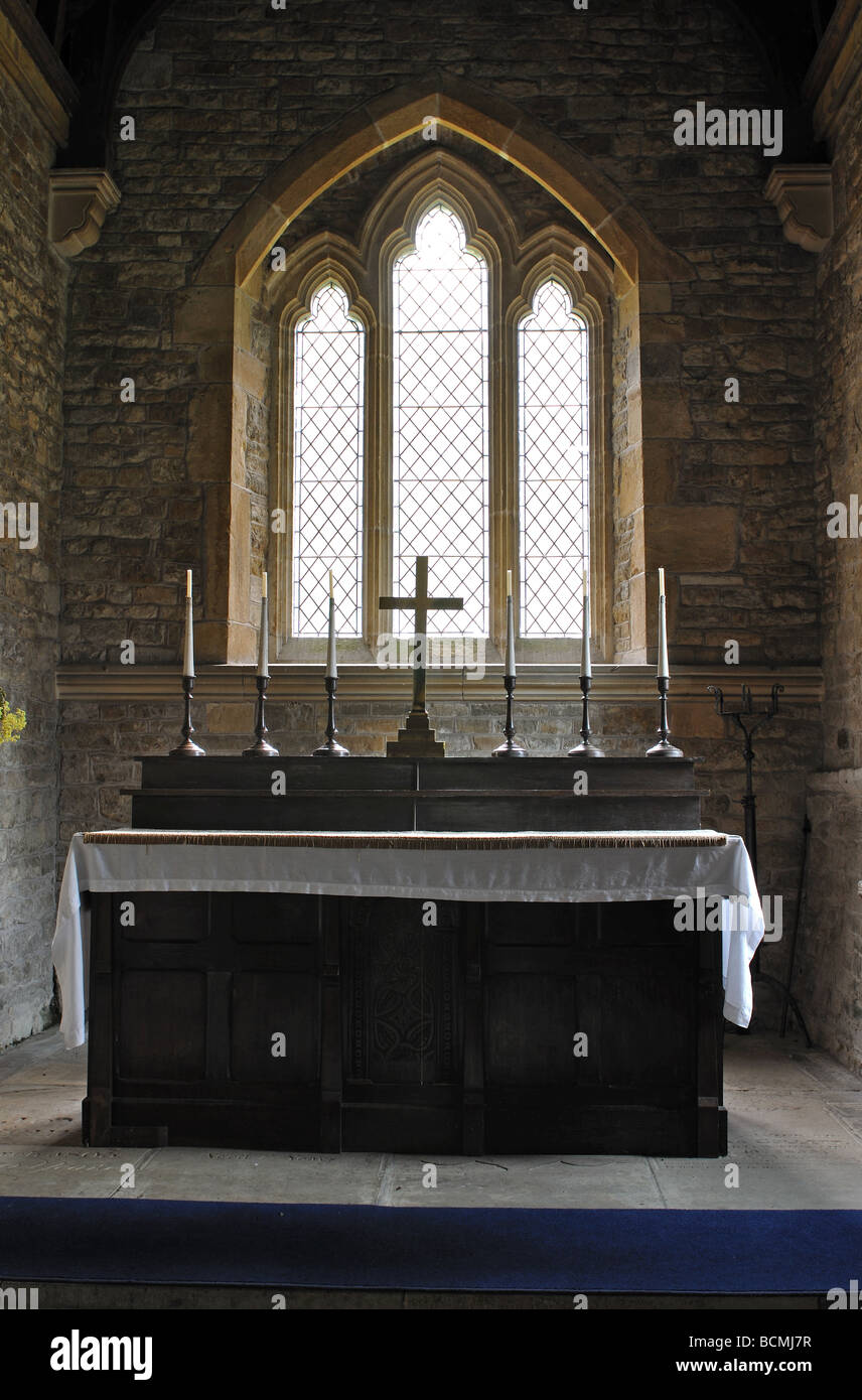Church altar with candles, Northamptonshire, England, UK Stock Photo Alamy