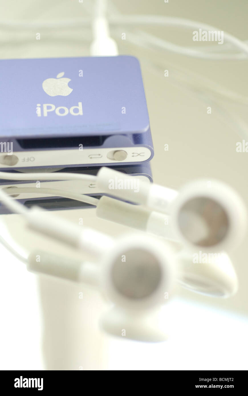 Ipod shuffle and earbuds details Stock Photo