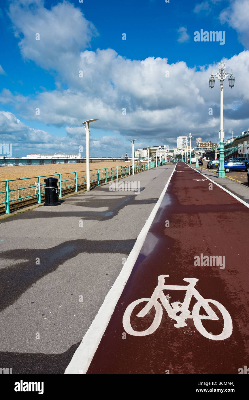 The cycle lane on Brighton seafront in East Sussex. Stock Photo