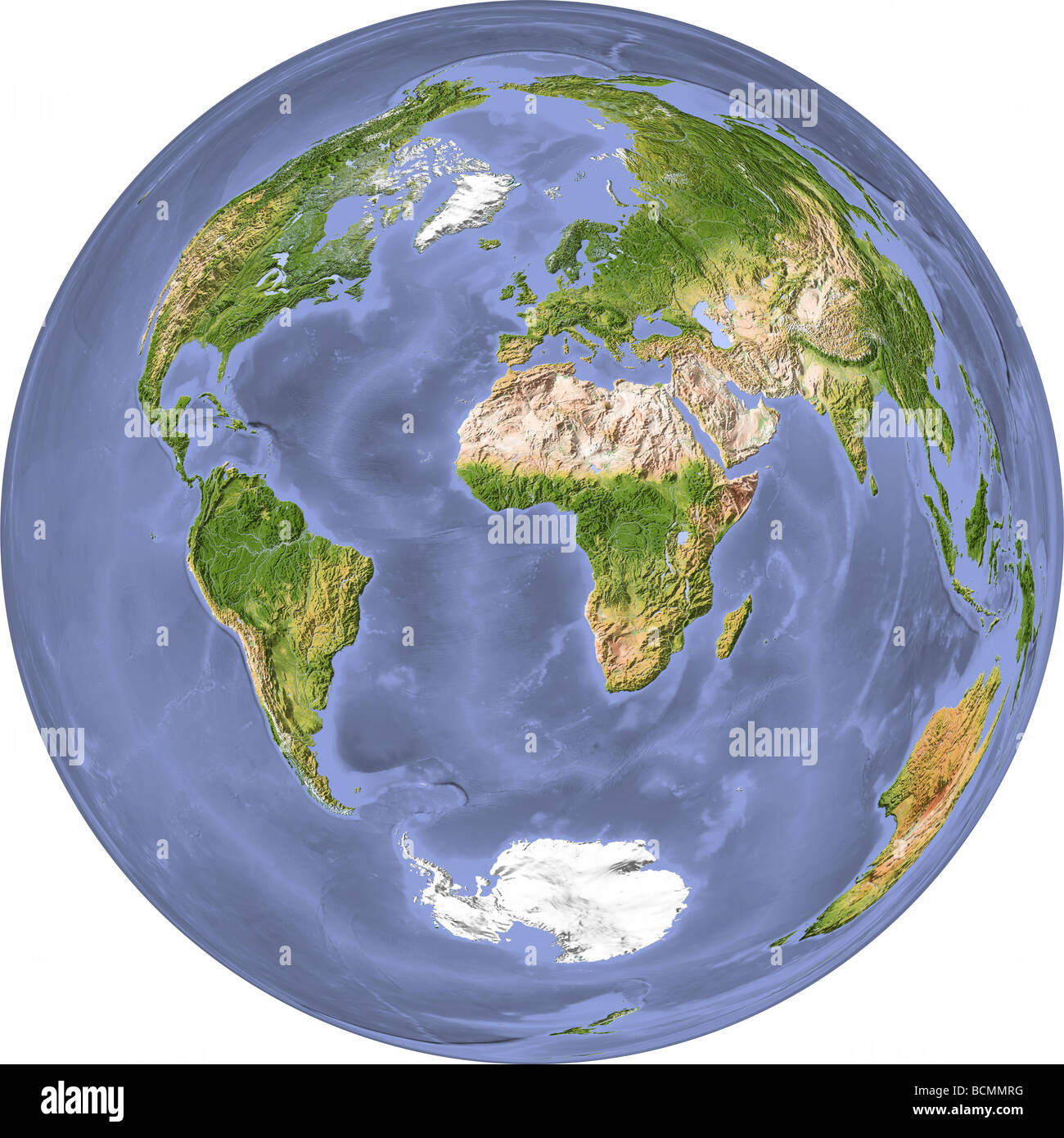 World in a mirror, shaded relief. Stock Photo