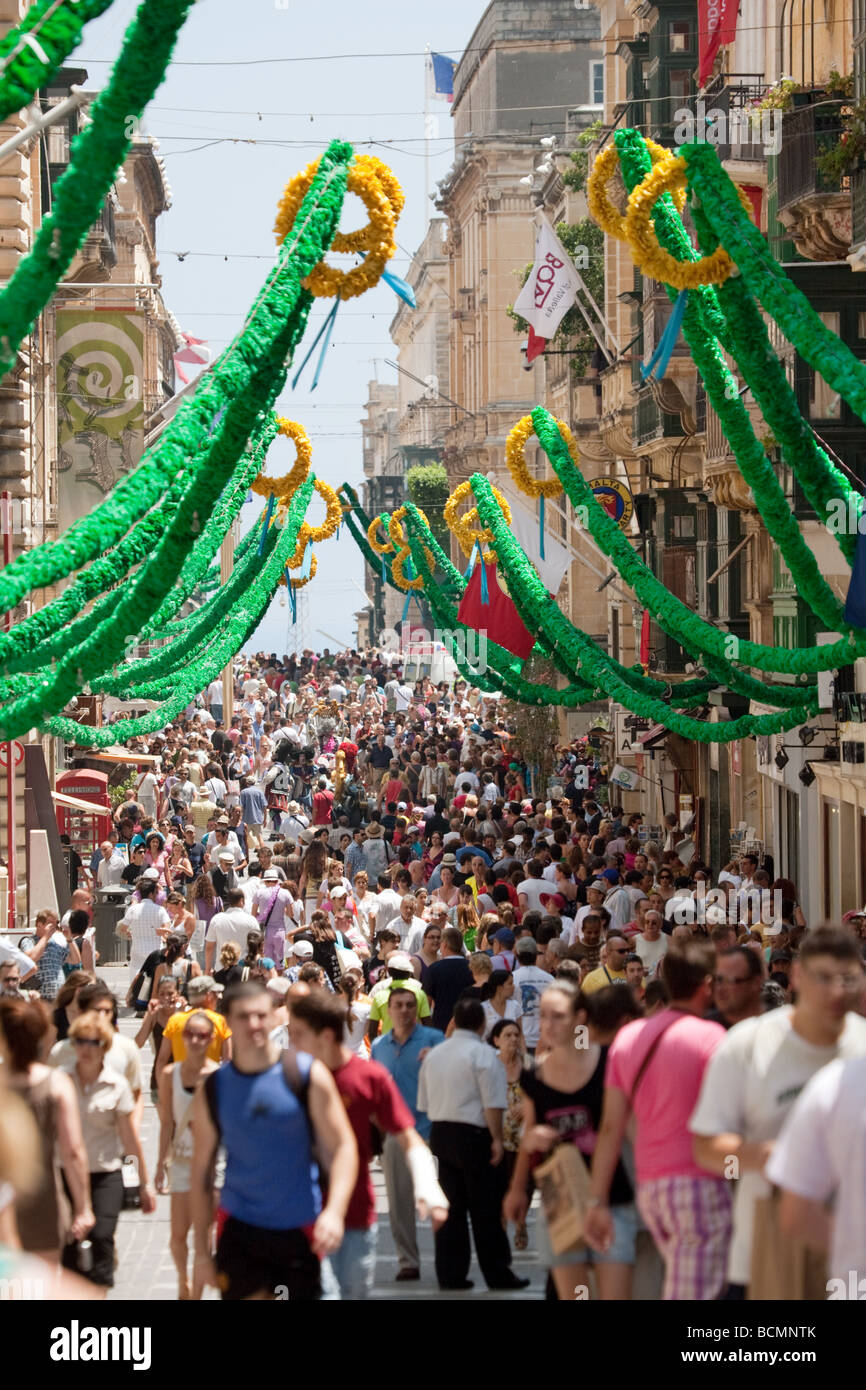 Crowds in Republic Street, Valletta, Malta Stock Photo
