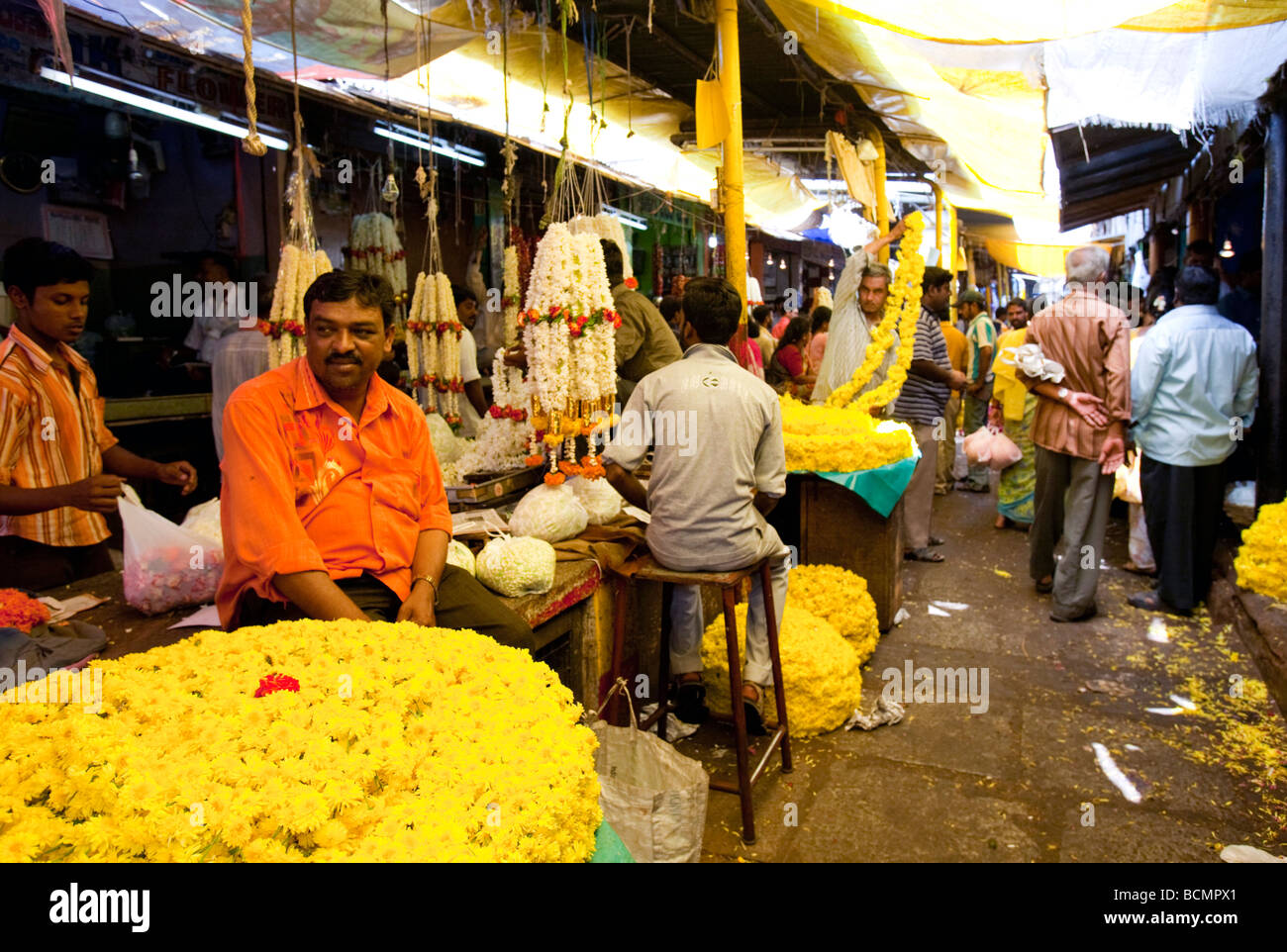 Flowers For Sale In Devarja Market Mysore Karnataka State India Stock Photo