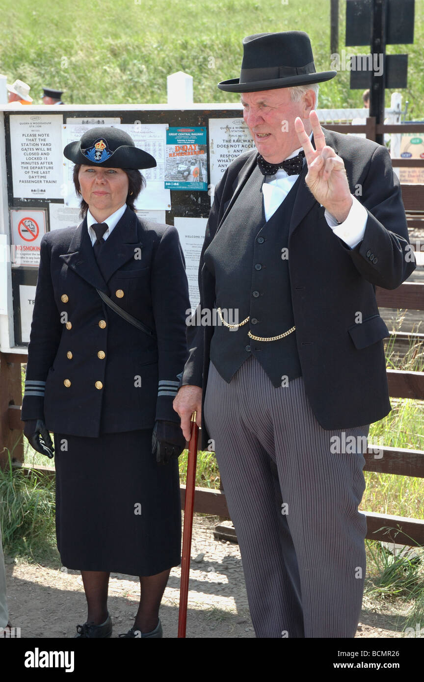 Winston Churchill look-alike at wartime event on the Great Central Railway, Quorn, Leicestershire, England, UK Stock Photo