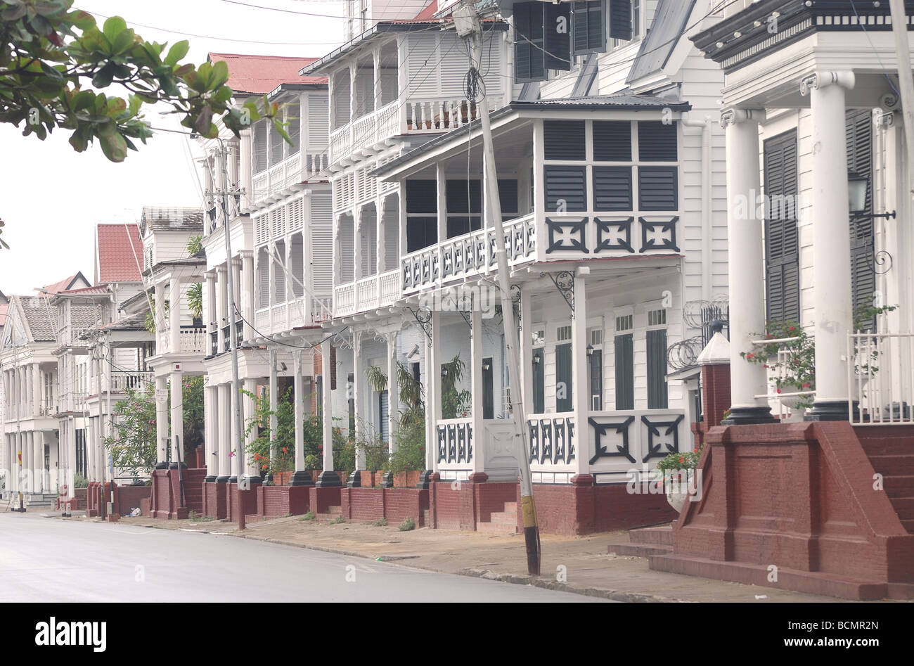 Dutch colonial street in Paramaribo, Suriname South America Stock Photo