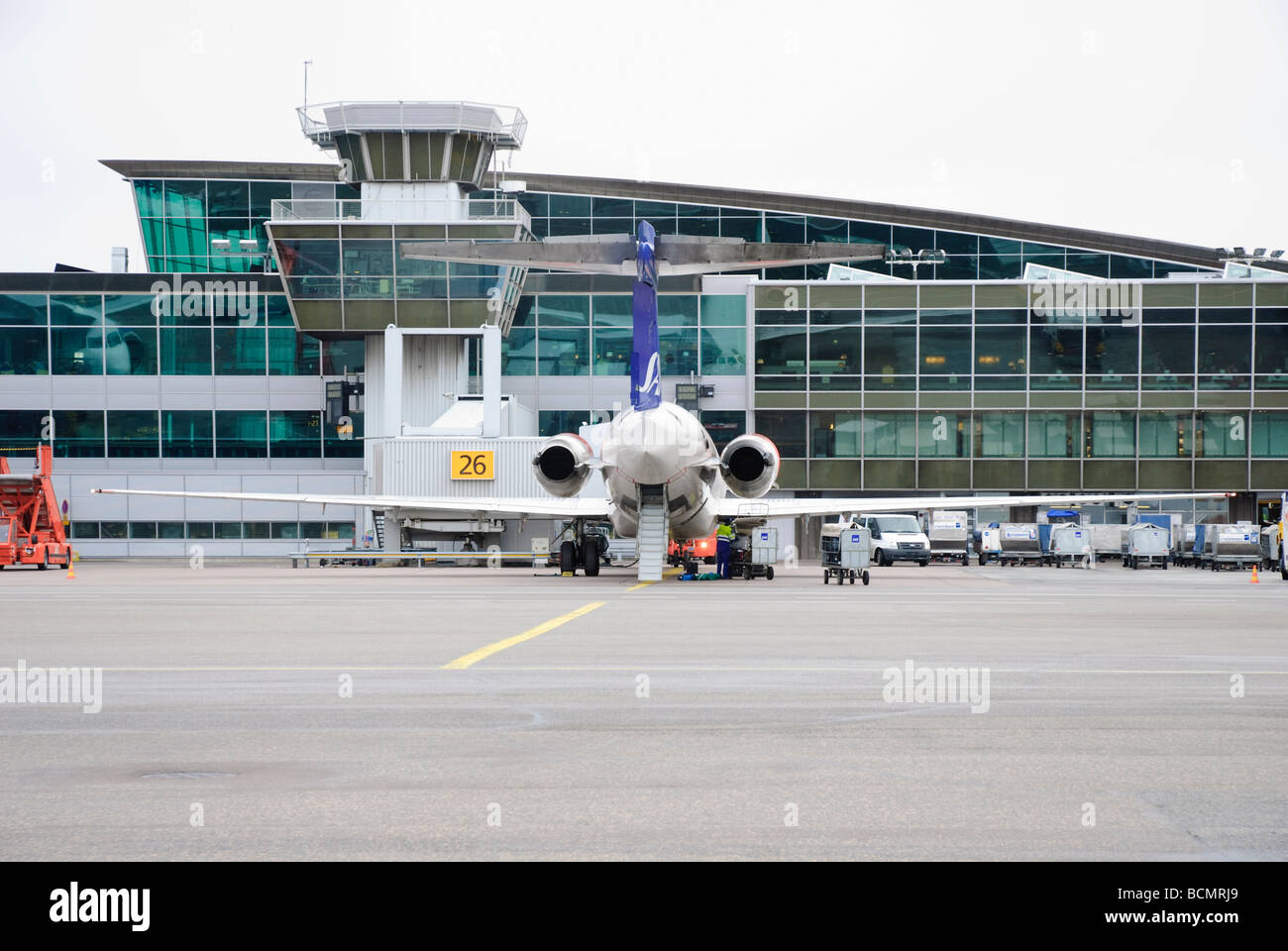 Terminal 2 of Helsinki Vantaa International Airport from airside. Stock Photo