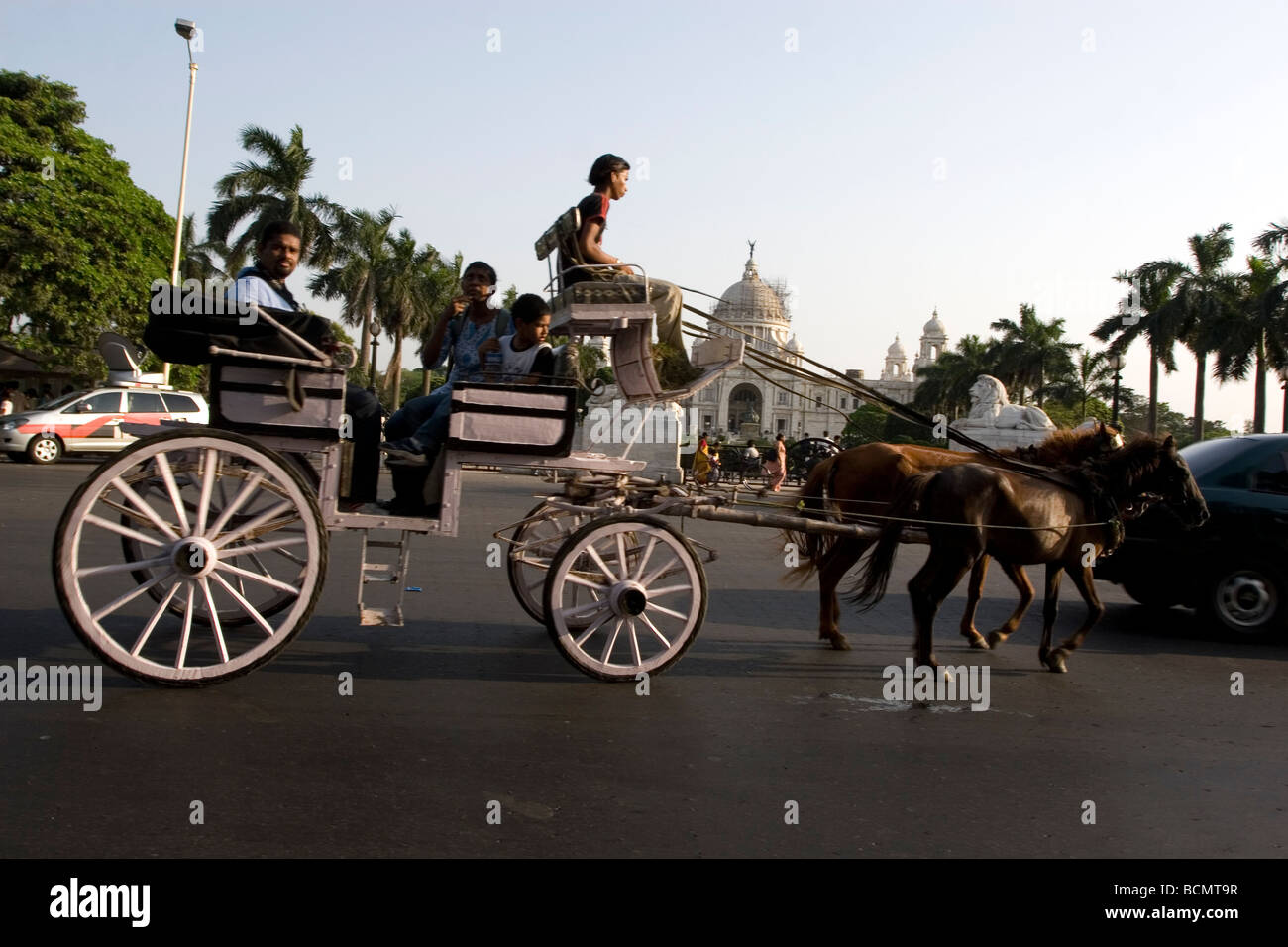 A horse driven cart in front of Victoria memorial Hall Stock Photo