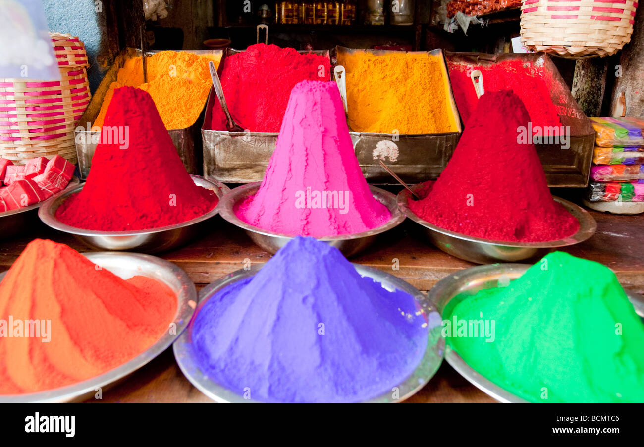 Colored Powder Used For Hindu Rituals Devarja Market Mysore Karnataka State India Stock Photo