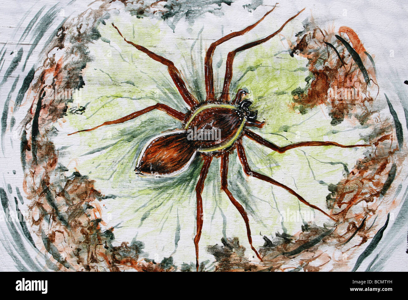 Painting Of A Raft Spider Taken At Martin Mere WWT, Lancashire, UK Stock Photo