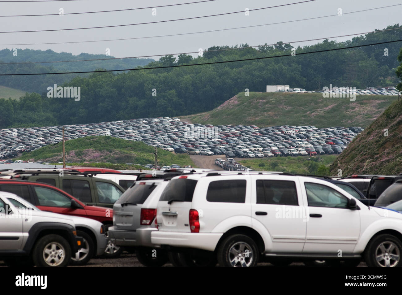 Land fill of cars, dumped because of low sales Stock Photo