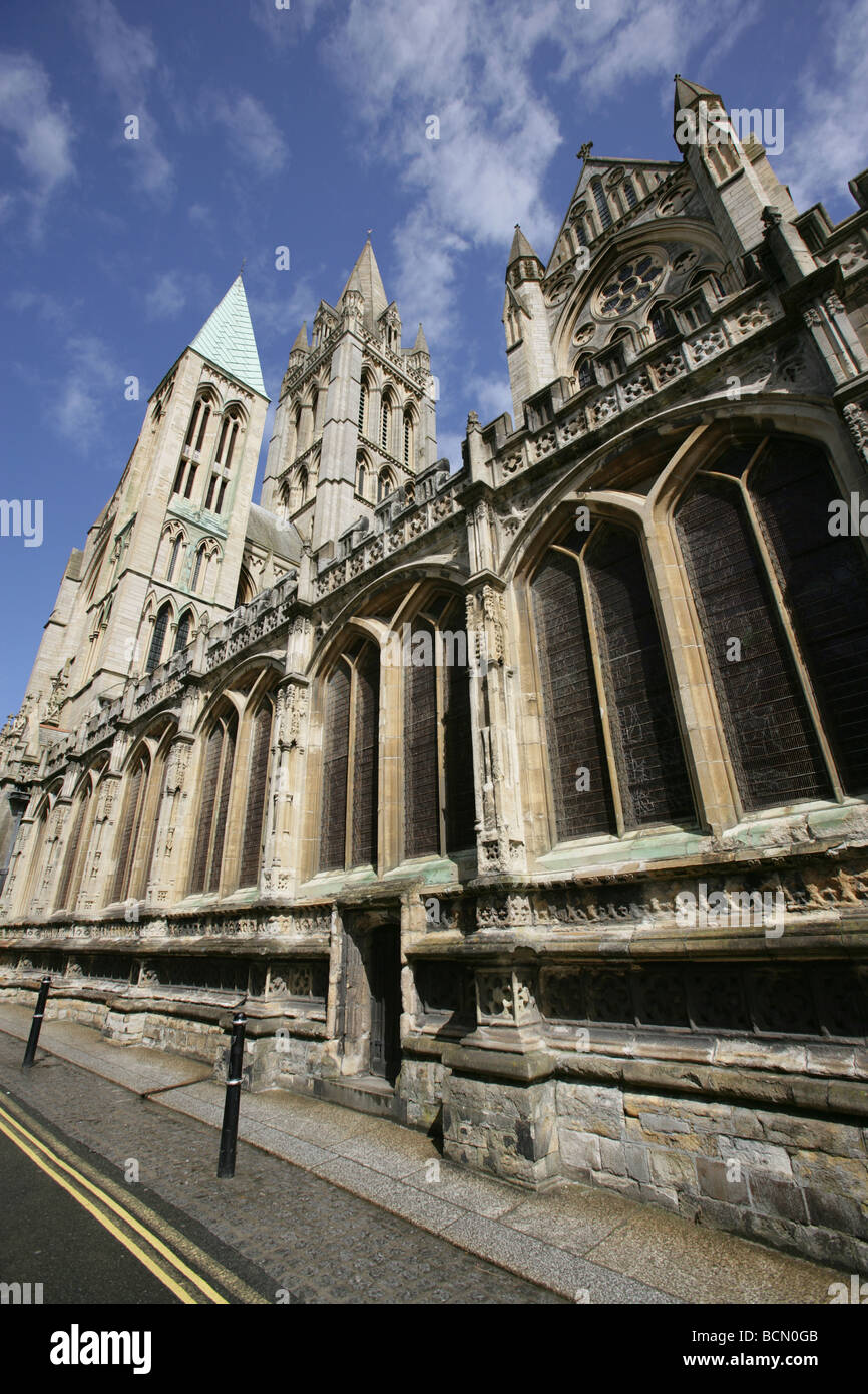 City of Truro, England. Southern elevation of Truro Cathedral viewed from High Cross. Stock Photo