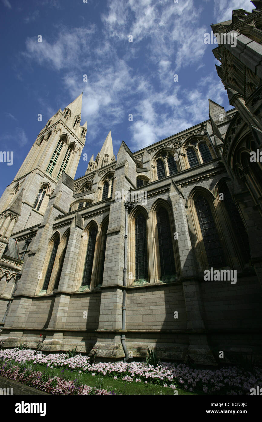 City of Truro, England. Southern elevation of Truro Cathedral viewed from High Cross. Stock Photo