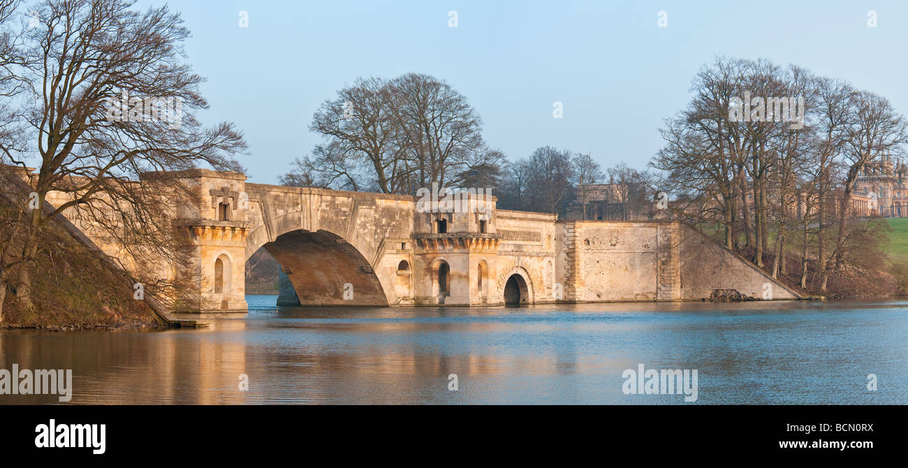 Panoramic view of The Grand Bridge at Blenheim Palace Oxfordshire Stock Photo