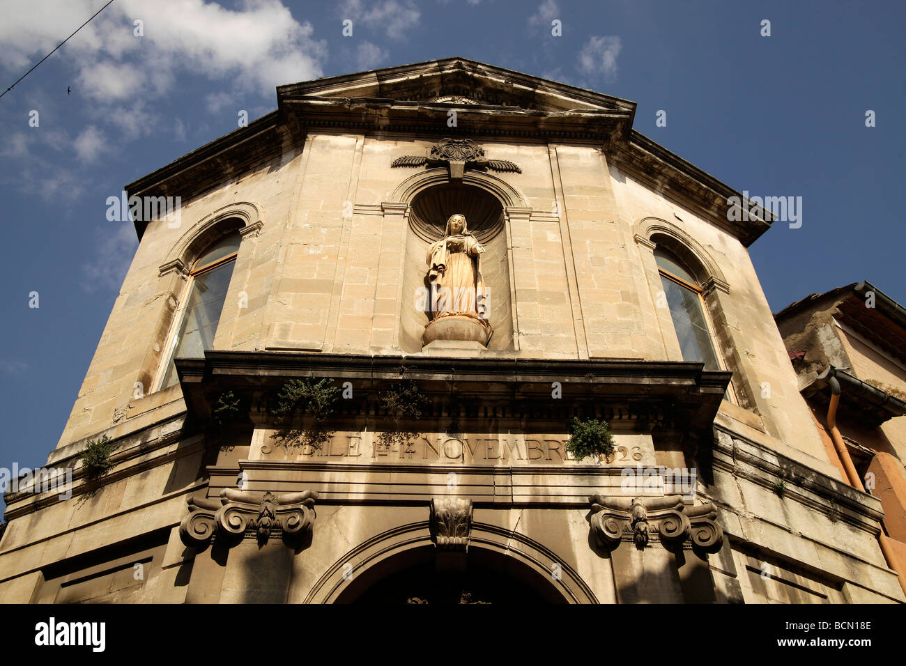 church facade in Ile sur la Sorgue Provence France Europe Stock Photo