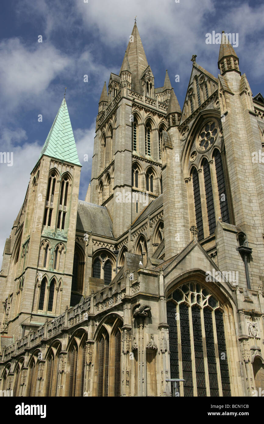 City of Truro, England. Southern elevation of Truro Cathedral viewed from High Cross. Stock Photo