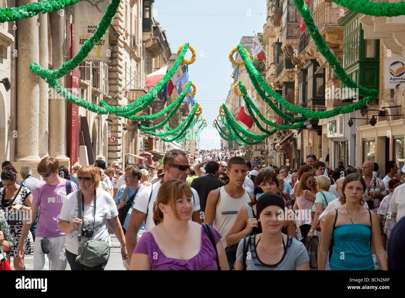 Crowds in Republic Street, Valletta, Malta Stock Photo
