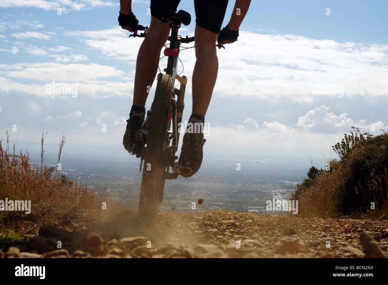 Mountain bike rider on mountain Stock Photo