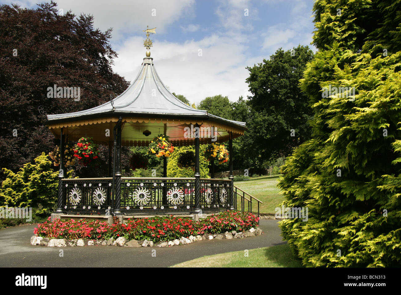 City of Truro, England. Picturesque scene of the Victorian bandstand which is located in Truro’s Victoria Gardens. Stock Photo