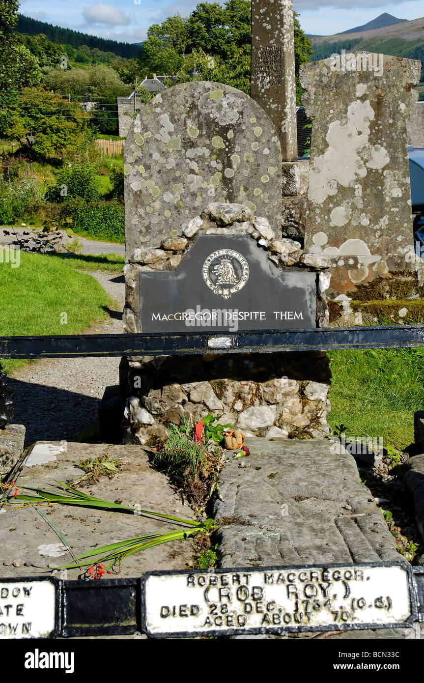 Rob Roy's Grave, Balquhidder Kirkyard; Scotland; UK Stock Photo
