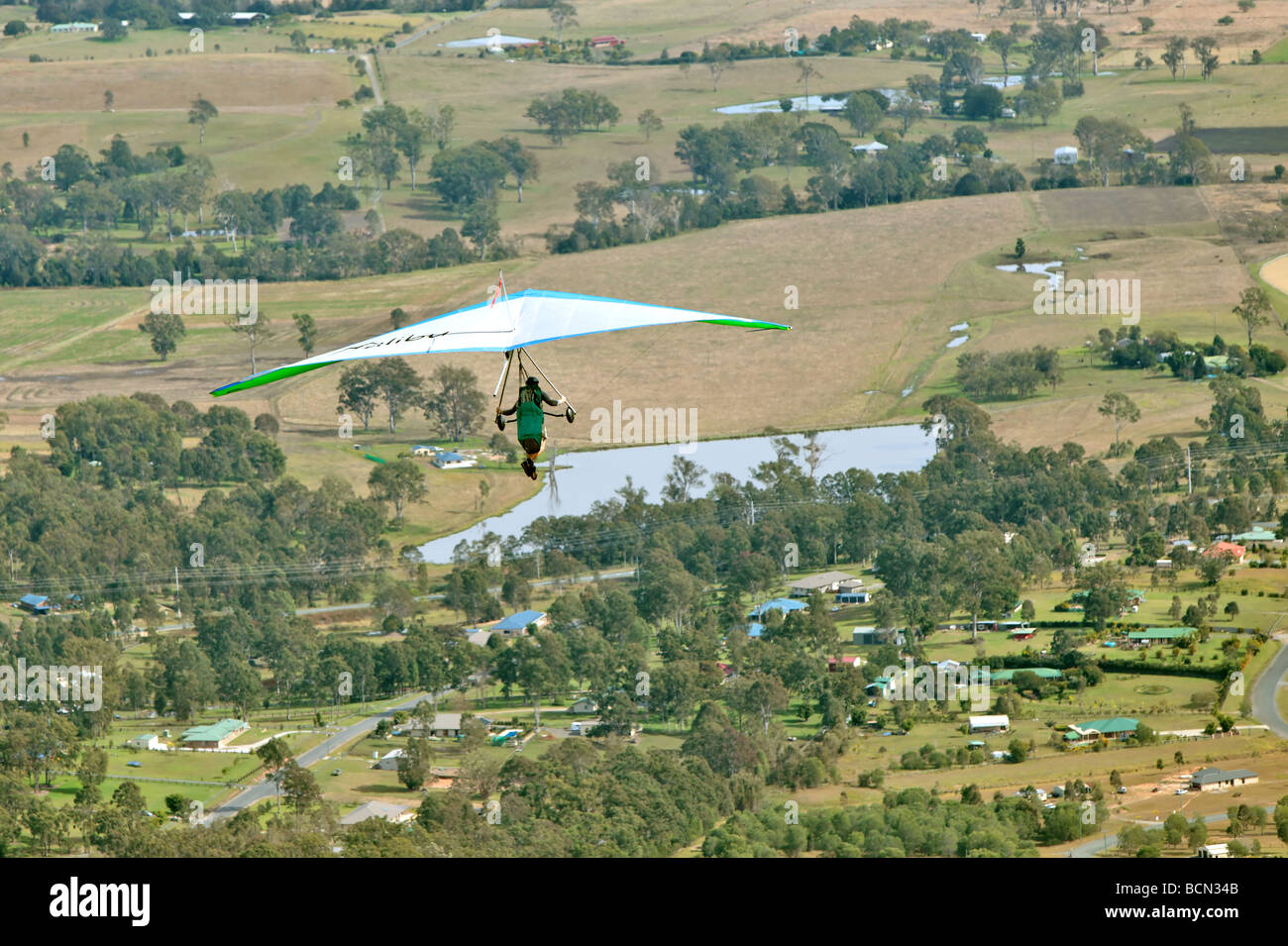 Hang glider in flight after take off Stock Photo Alamy
