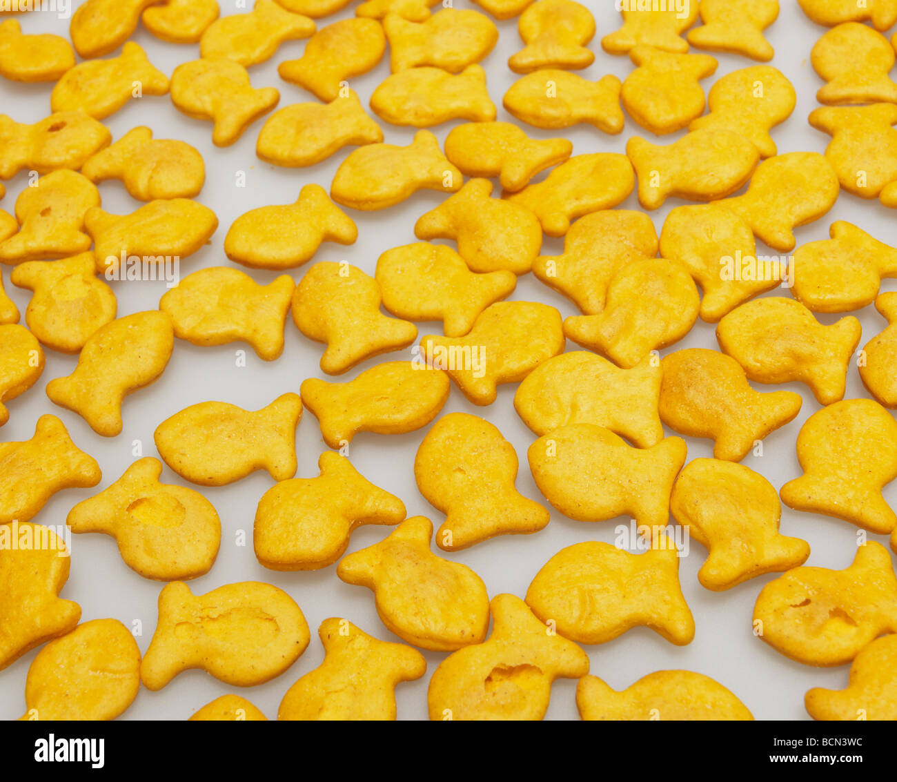 Full Frame of Salty Goldfish Crackers Stock Photo
