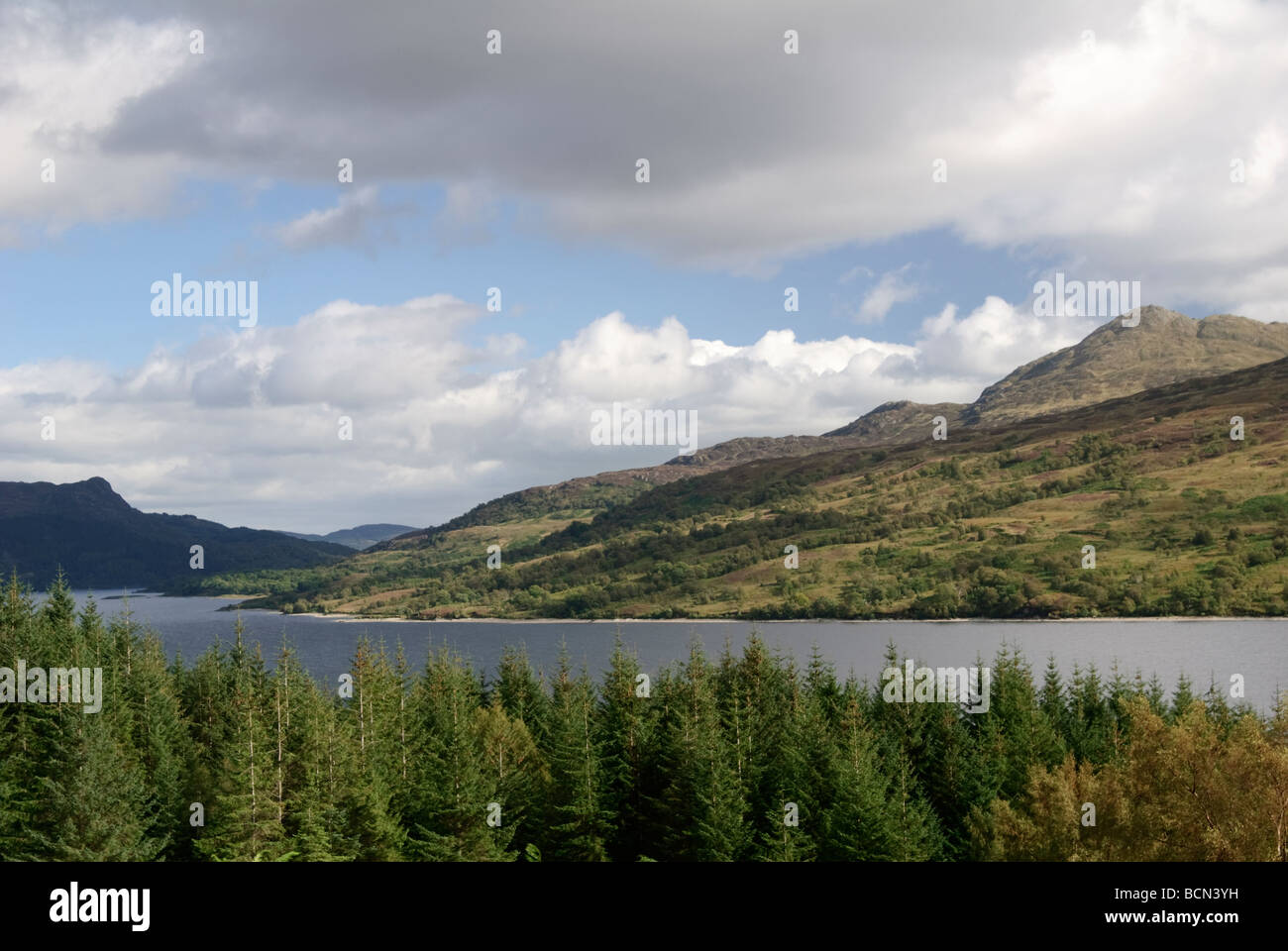 A view across Loch Katrine in the Loch Lomond and Trossachs National Park, Scotland, U.K. Stock Photo