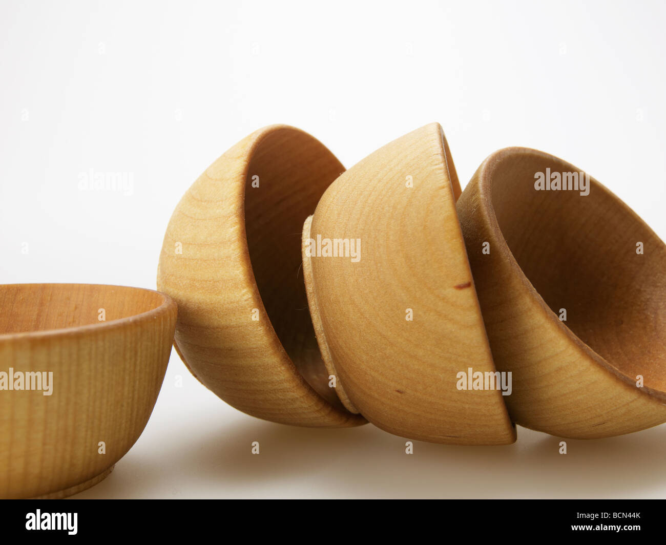Four Wooden Bowls Stock Photo