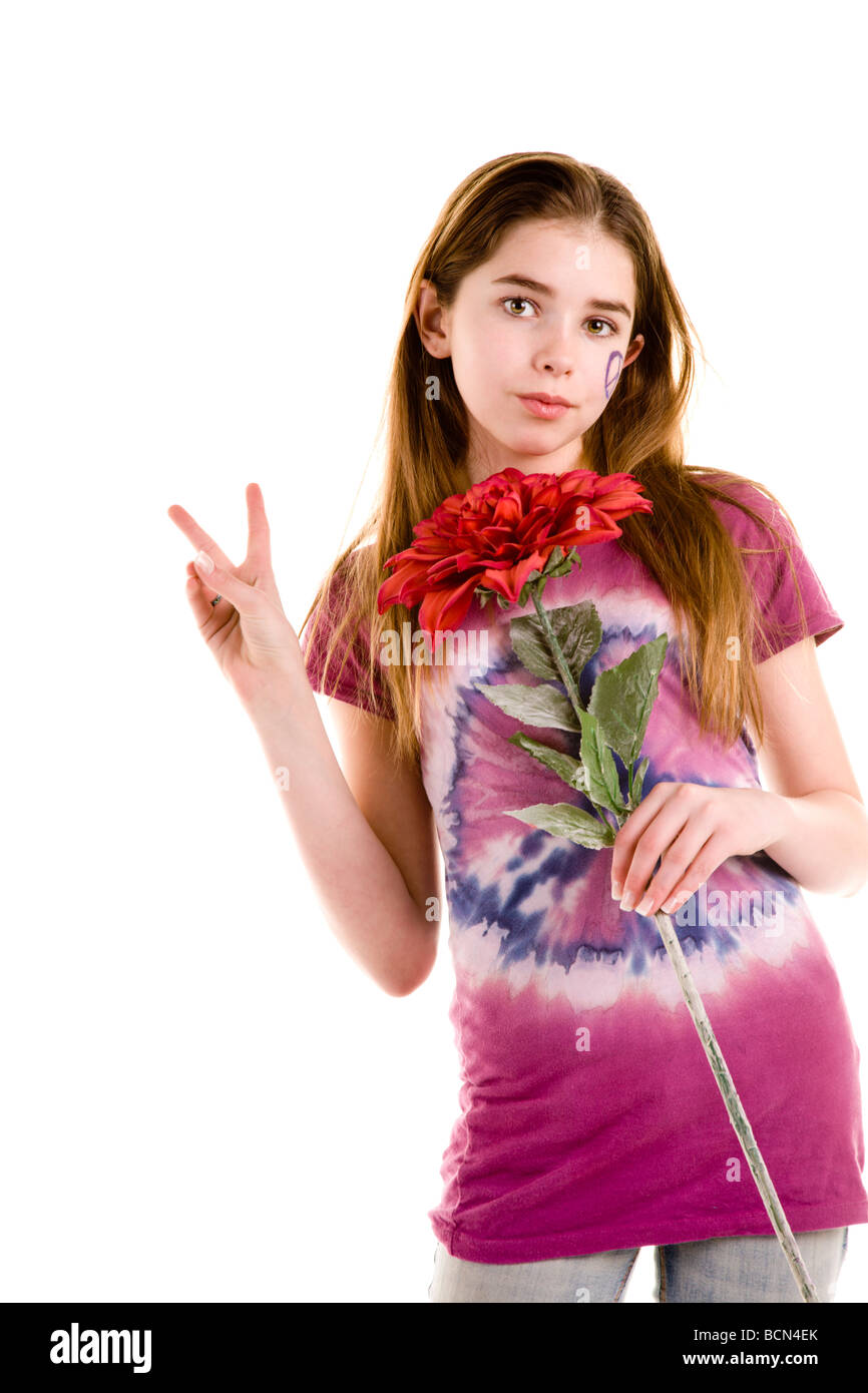 Teenage girl with a flower Stock Photo Alamy