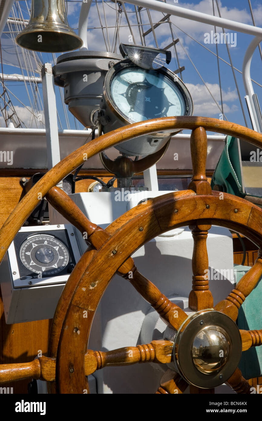 Steering wheel of sail ship Stock Photo Alamy