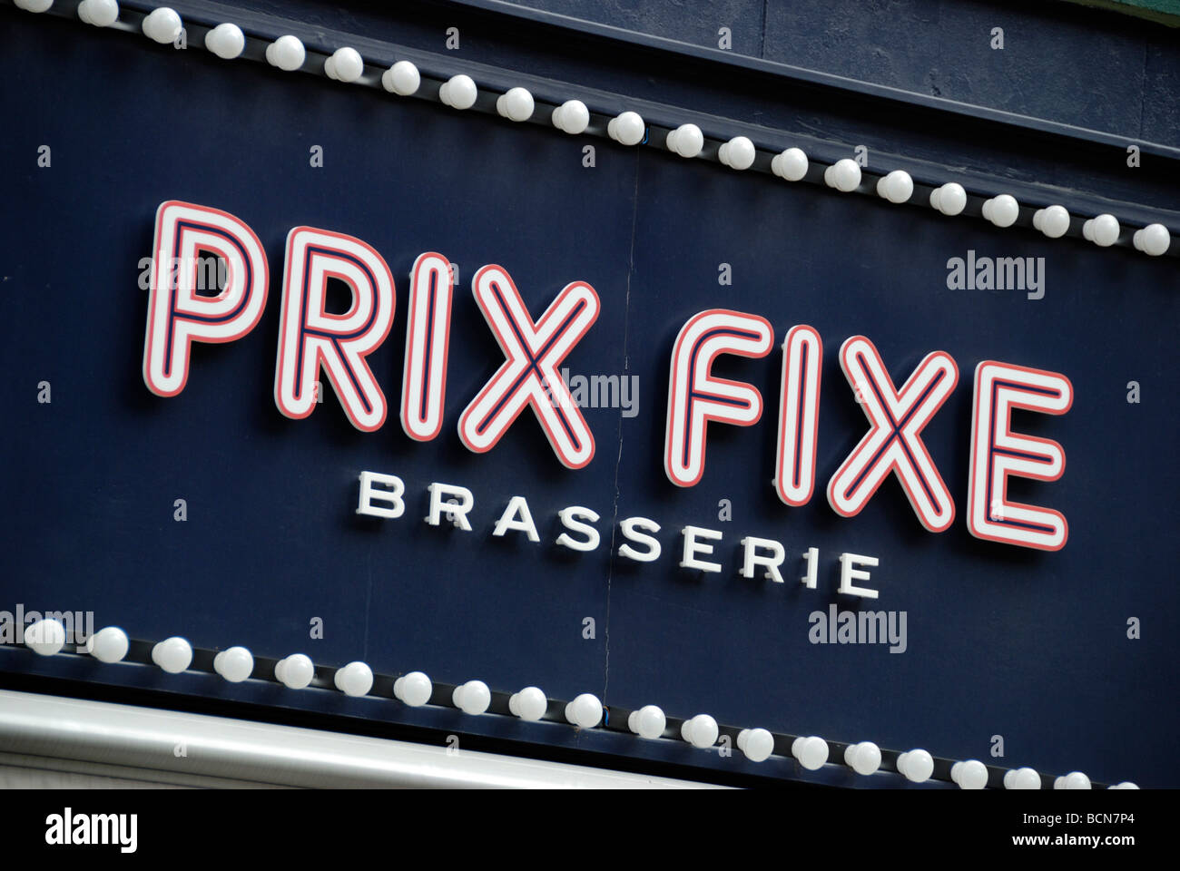 Prix Fixe Brassiere sign outside restaurant Stock Photo