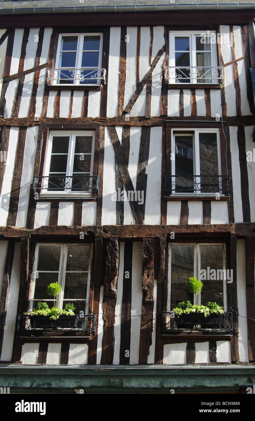 Old half timbered buildings in Dinan in Brittany Stock Photo