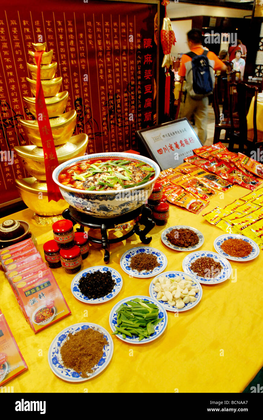 Elaborate display of Water boiled fish in hot chili oil and its ...
