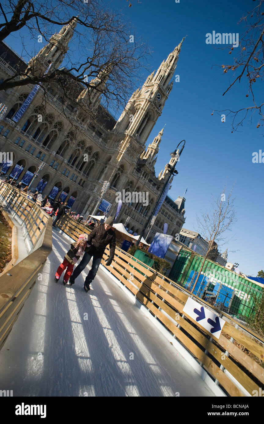 Rathausplatz ice skating rink by town hall hires stock photography and