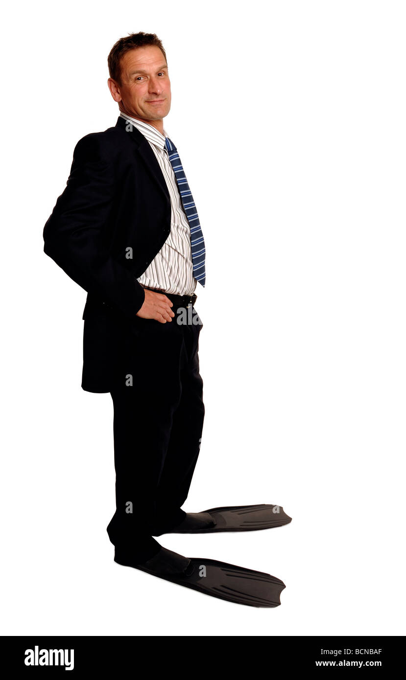 Businessman wearing flippers Stock Photo