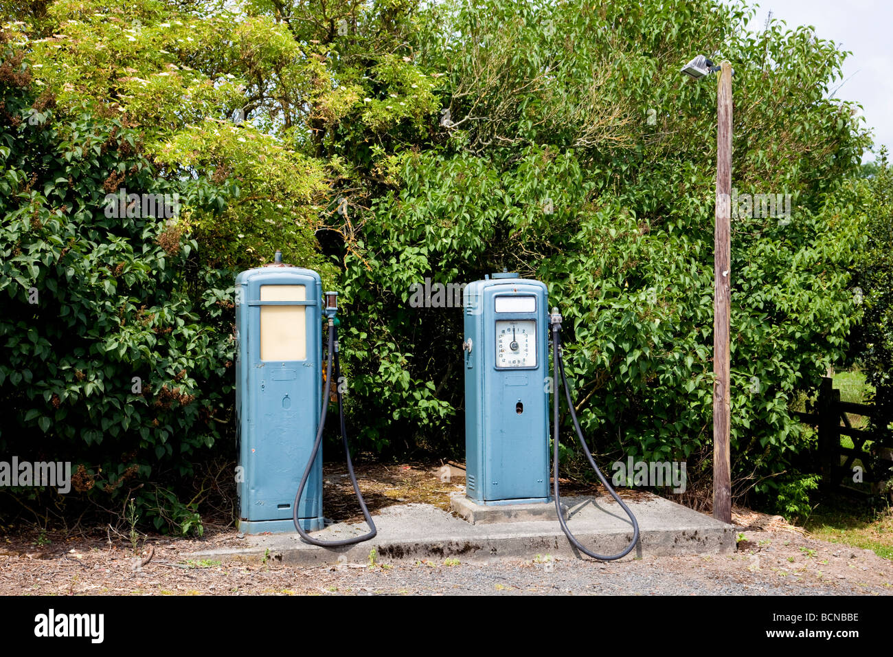 Pair of roadside vintage fuel pumps, Scotland Stock Photo