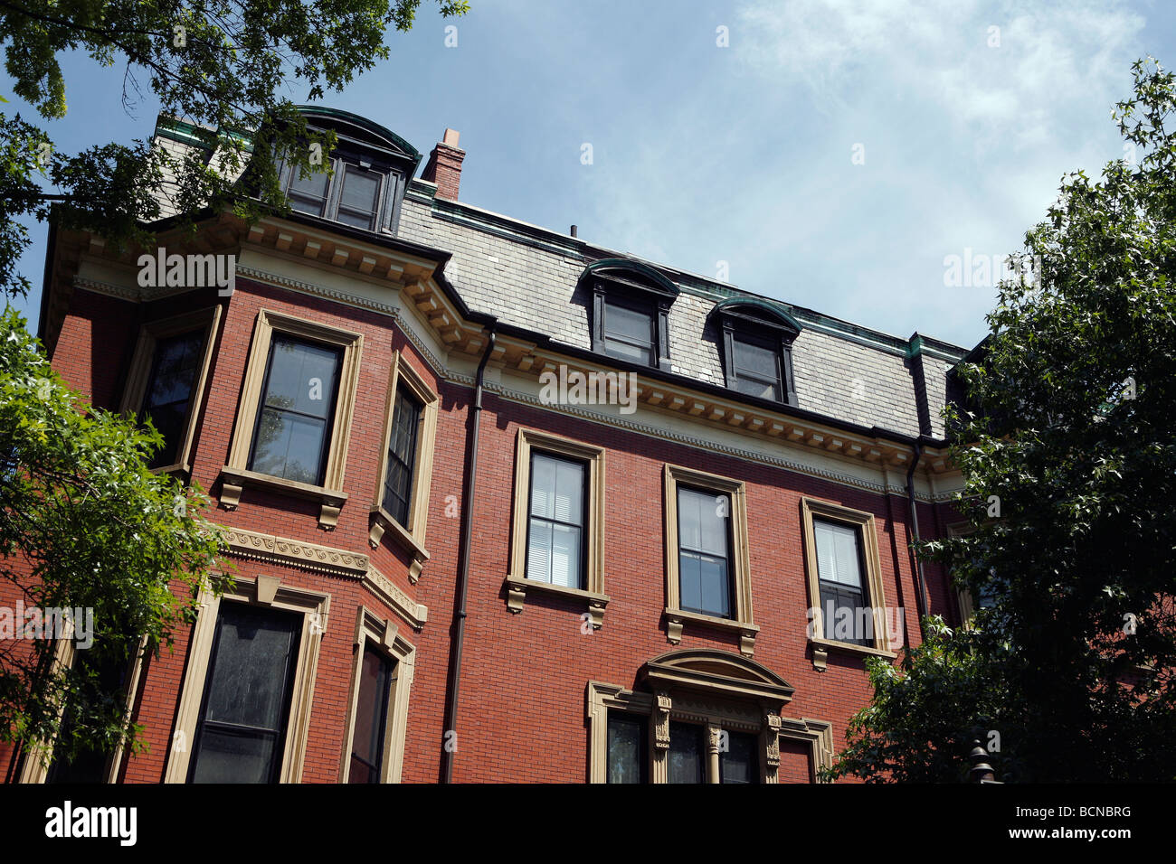 Brick apartment building, Back Bay, Boston, Massachusetts Stock Photo