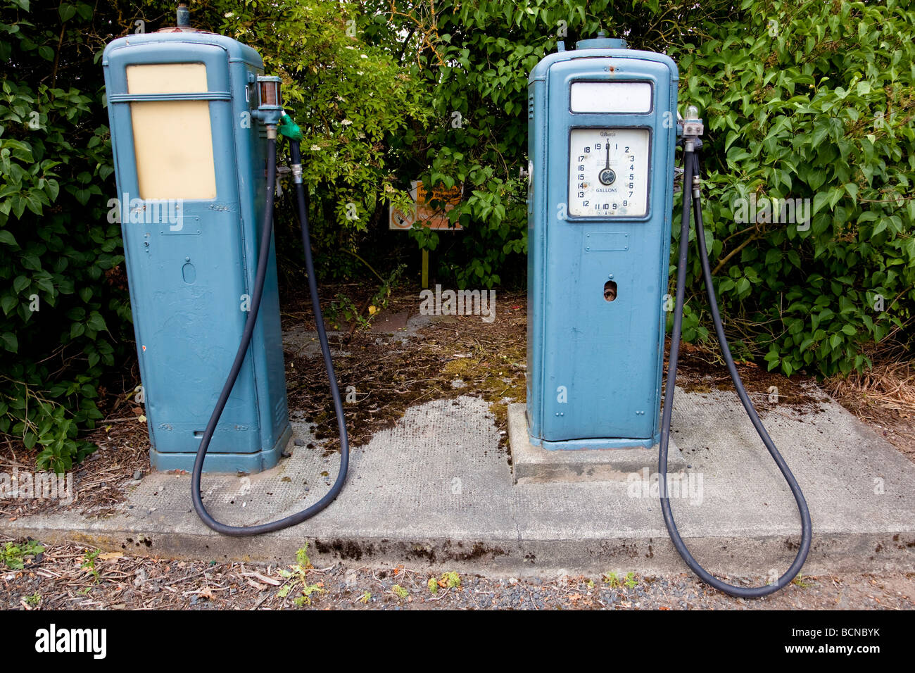 Pair of vintage fuel pumps Stock Photo
