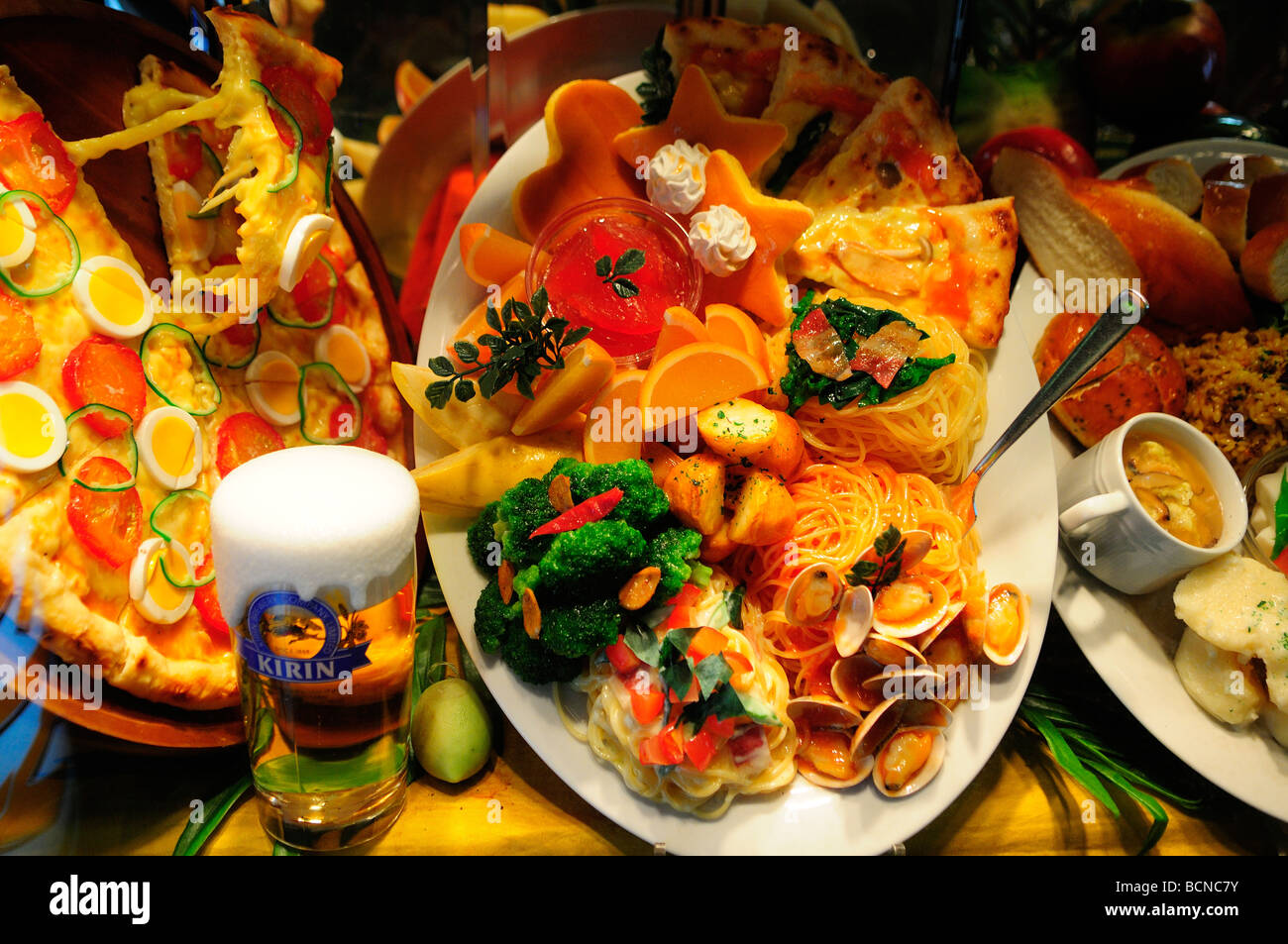 Plastic food models at restaurant hires stock photography and images