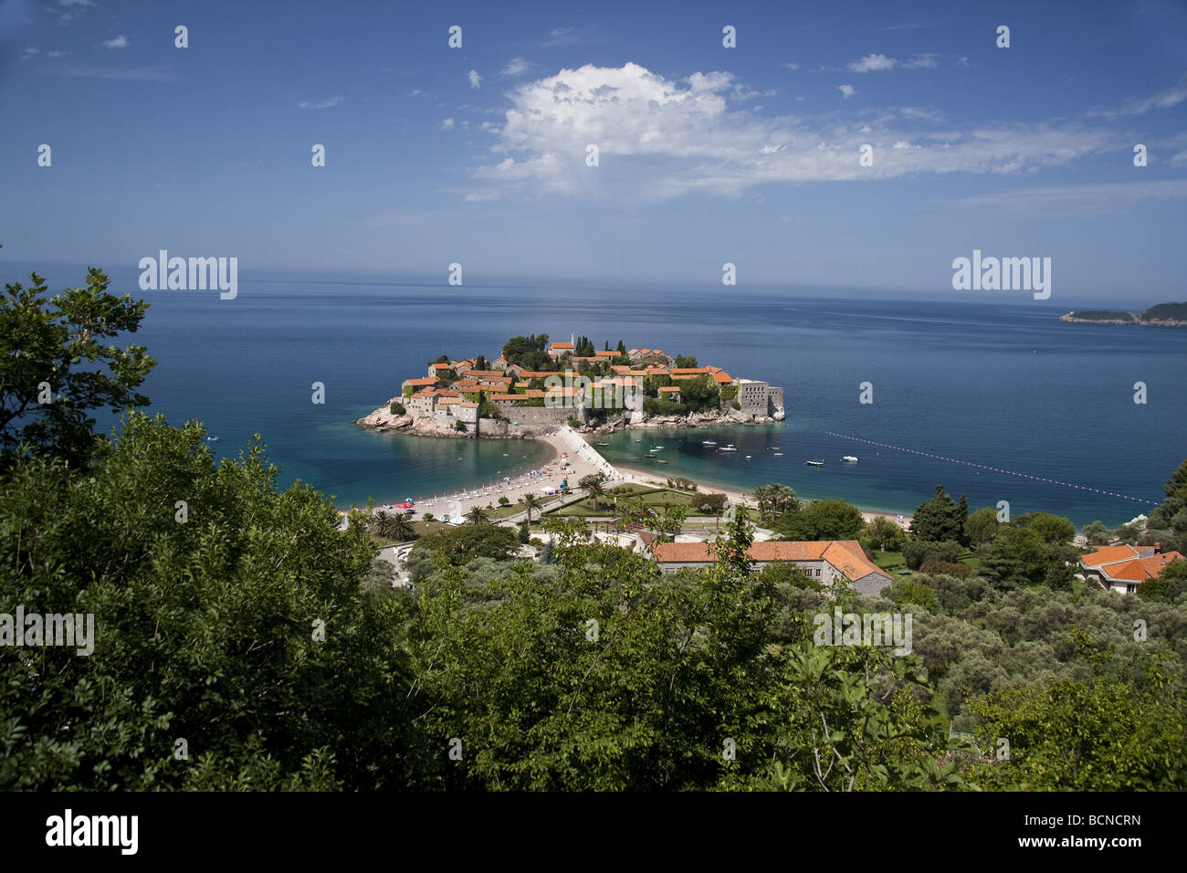 Hotel peninsula Sveti Stefan, Montenegro, Adriatic Sea, coast resort Stock Photo