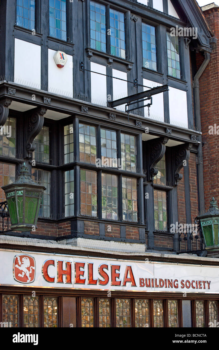 branch of the chelsea building society in a mock medieval building, dating from 1922, in kingston upon thames, surrey, england Stock Photo