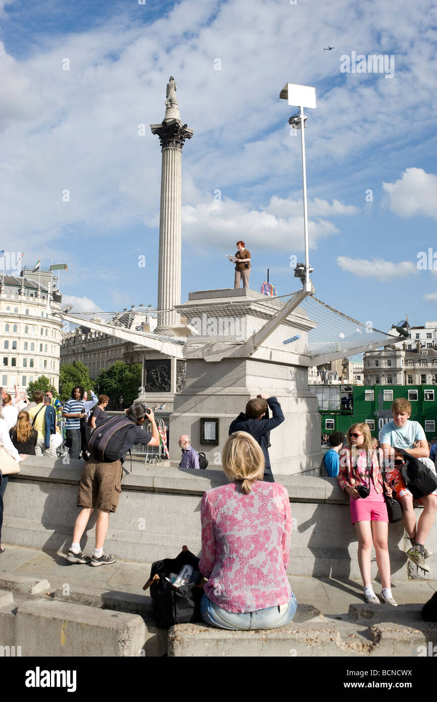 The Fourth Plinth in Trafalgar Square London.  Part of a project called One and Other by artist Antony Gormley. Stock Photo