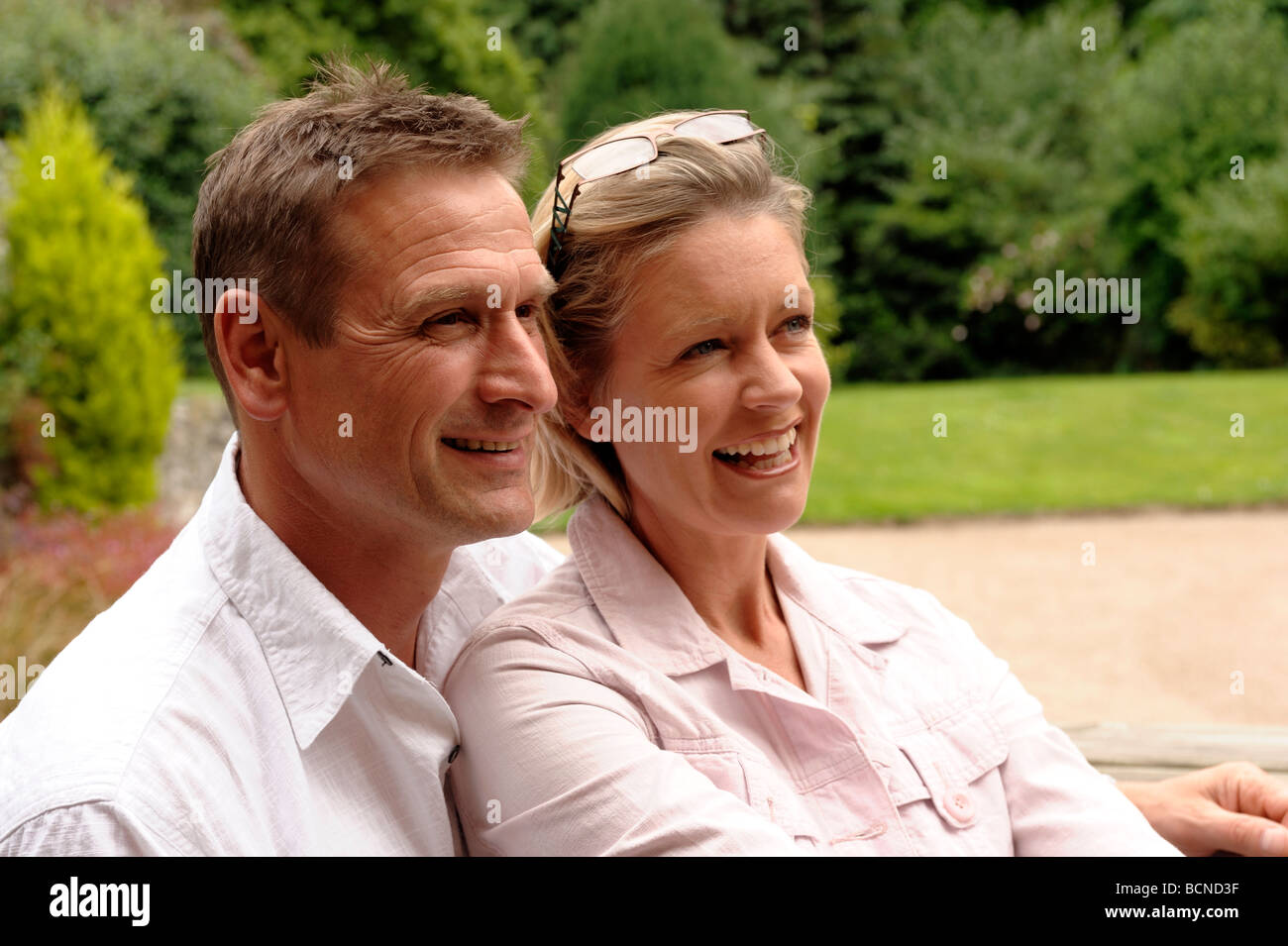 Man and woman outside Stock Photo