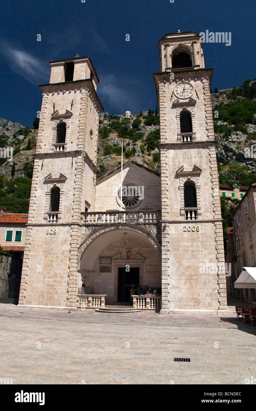 St Typhoon Cathedral - Old Church on the square of town Kotor Stock Photo