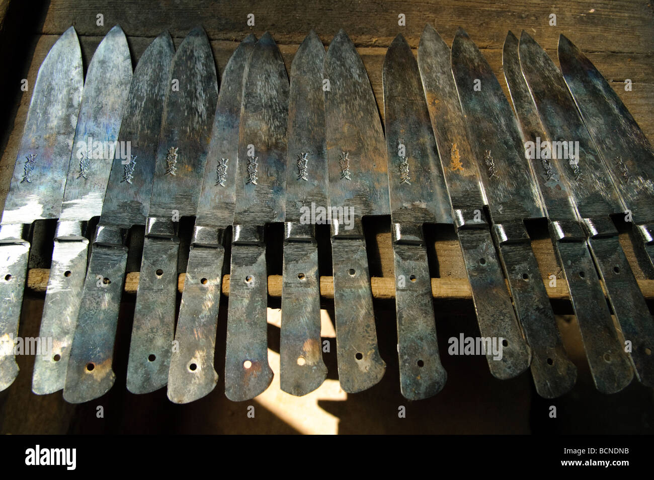 Traditional Japanese knives, Takahashi knife factory, Tokyo Japan, August 7 2008. Stock Photo